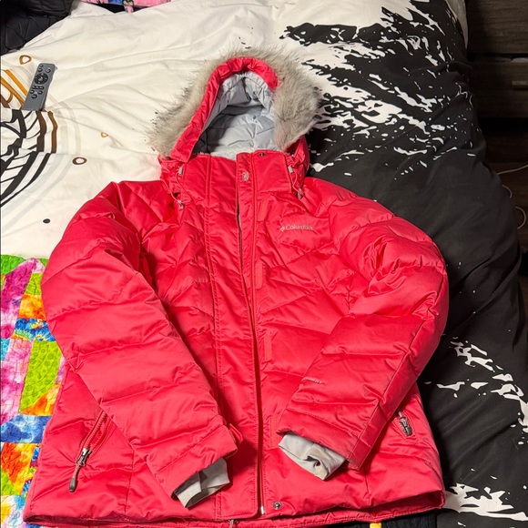 Columbia Jackets & Blazers - Columbia Bright Coral-Red Insulated Jacket with Faux Fur Hood